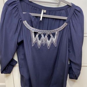 Petticoat Alley navy blouse with cutout detail
